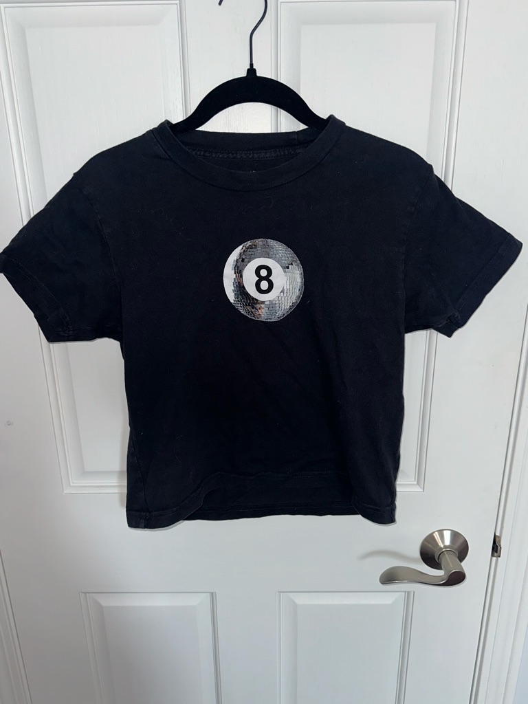 Black Graphic Tee With 8-Ball Design